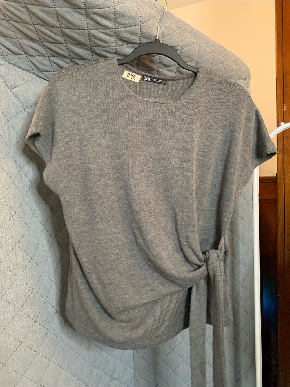 ZARA Gray Side-Tie Short Sleeve Tee